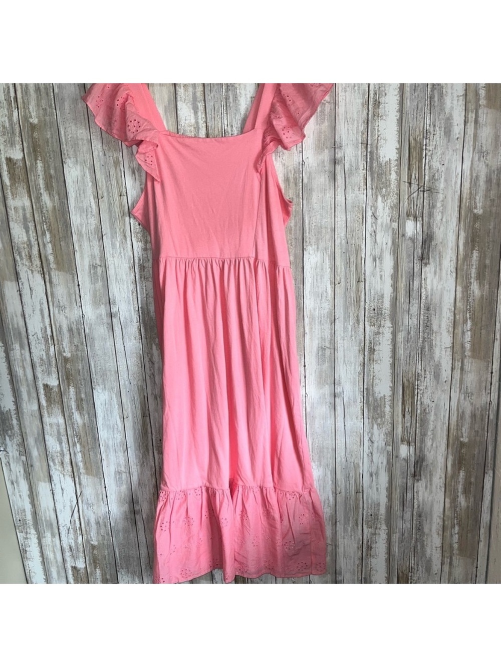 J.Crew Pink Eyelet Smocked Midi Dress Ruffle Sleeve Cottagecore NWT Size Large - Picture 2 of 7